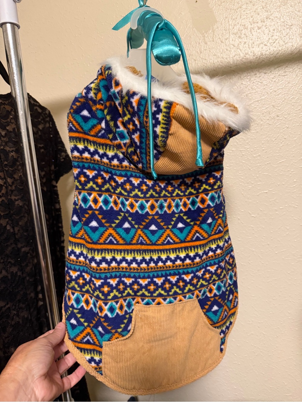 Dog One-Piece Winter Hooded Romper in Navy and Mustard